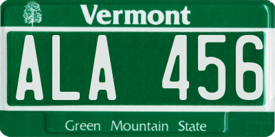 VT license plate ALA456