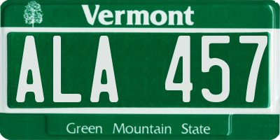 VT license plate ALA457