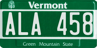 VT license plate ALA458