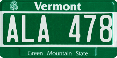 VT license plate ALA478