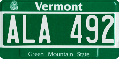 VT license plate ALA492