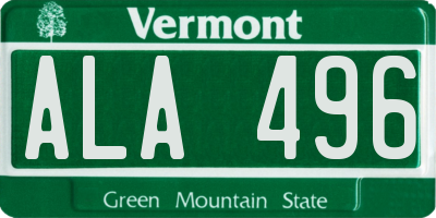 VT license plate ALA496