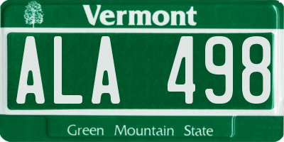 VT license plate ALA498