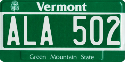 VT license plate ALA502