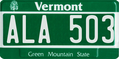 VT license plate ALA503