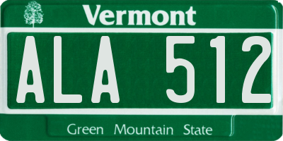 VT license plate ALA512