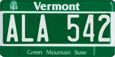 VT license plate ALA542