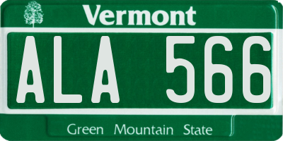 VT license plate ALA566