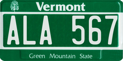 VT license plate ALA567