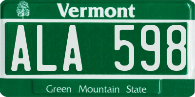 VT license plate ALA598