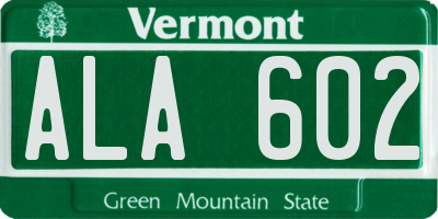 VT license plate ALA602