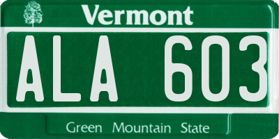 VT license plate ALA603