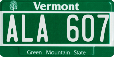 VT license plate ALA607