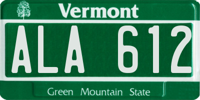 VT license plate ALA612