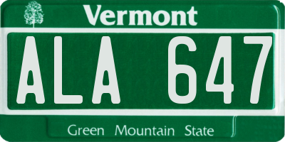 VT license plate ALA647