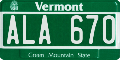 VT license plate ALA670