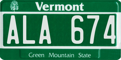 VT license plate ALA674