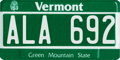 VT license plate ALA692