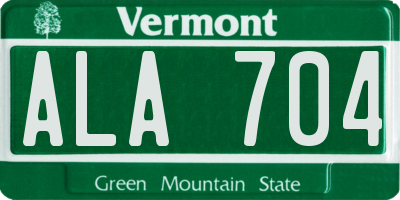 VT license plate ALA704