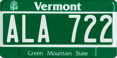 VT license plate ALA722