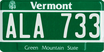 VT license plate ALA733