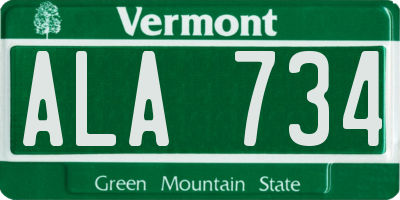 VT license plate ALA734
