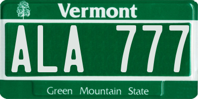 VT license plate ALA777