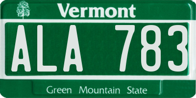 VT license plate ALA783