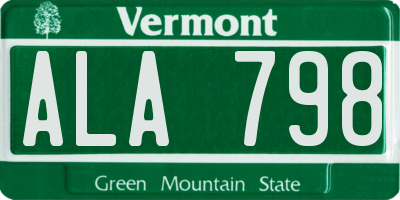 VT license plate ALA798