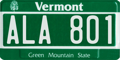 VT license plate ALA801