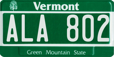 VT license plate ALA802