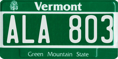 VT license plate ALA803