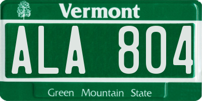 VT license plate ALA804