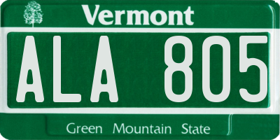 VT license plate ALA805