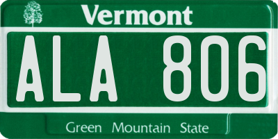 VT license plate ALA806