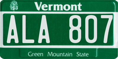 VT license plate ALA807