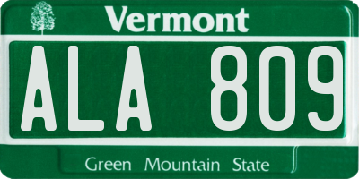 VT license plate ALA809