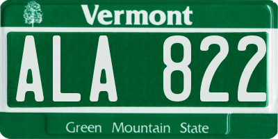 VT license plate ALA822