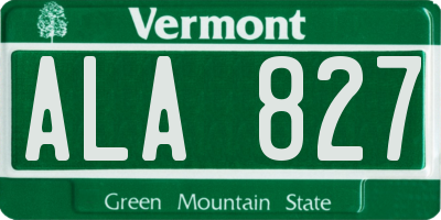 VT license plate ALA827