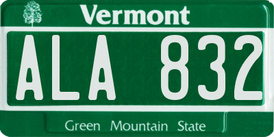 VT license plate ALA832