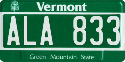 VT license plate ALA833