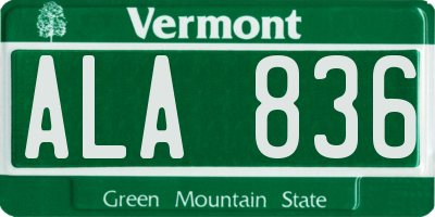 VT license plate ALA836