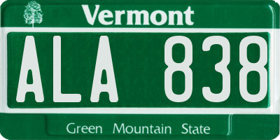 VT license plate ALA838