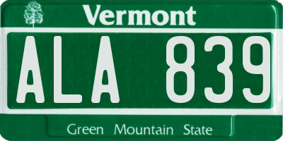 VT license plate ALA839
