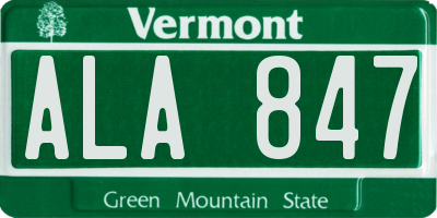 VT license plate ALA847