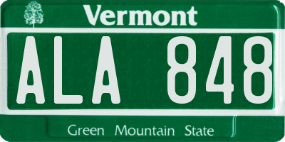 VT license plate ALA848