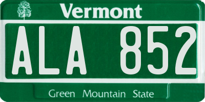 VT license plate ALA852