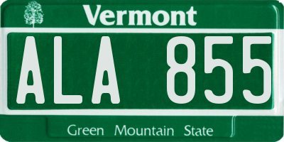 VT license plate ALA855