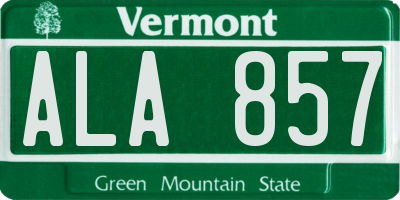 VT license plate ALA857