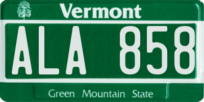 VT license plate ALA858